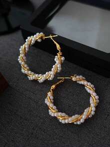 1 Pair Luxury Fashion Coil Pearl Earrings, Elegant Beaded Earrings For Women, Versatile Daily Wear Gift