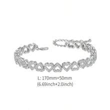 1 X Luxury Zirconia Heart To Heart Shape Silver Plated Bridal Bracelet