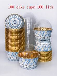 Cakegiugiu Set , 25/50/100 Bohemian Style Cupcakes With Lids, Disposable Muffin Cups With Lids, Heat Resistant Baking Cups,Glossy Cupcake Liners, Muffin Molds, Baking Tools, Curled Edge Cake Cups,Cake Holder, Perfect For Wedding And Birthday Parties - Multicolor - View 14