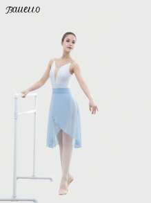 balletto Falda de ballet de gasa, diseño de cintura anudada de una sola pieza de longitud media, unicolor para actuaciones y baile