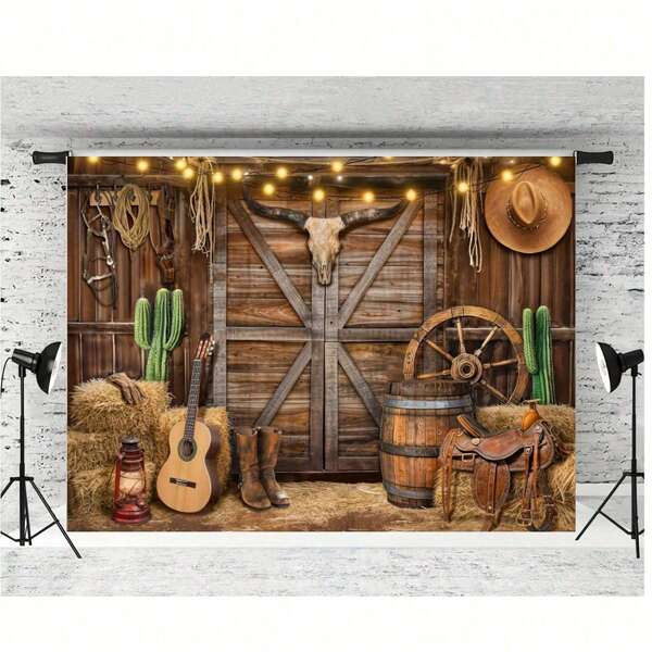 Western Cowboy Background Rustic Wooden Barn Door Photography Background For Western Party Decoration, Birthday Occasion - General Accessory, No Feathers