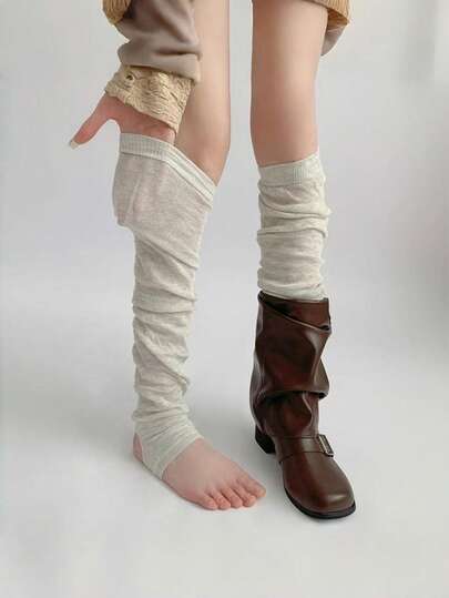1双白色夏季防紫外线过膝薄款纯色腿套，随机发货，舒适保暖