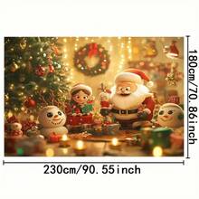 1 pieza Telón de fondo navideño plano/2D de poliéster de tamaño múltiple con diseño de Papá Noel, muñeco de nieve, paquetes de regalo y árbol de Navidad como decoración temática navideña para fiesta de cumpleaños, celebración al aire libre, pancartas - Sin necesidad de electricidad