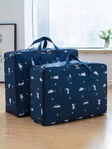1pc Cat Pattern, Rocket Pattern, Small Fish Pattern Quilt Storage Bag With Large Capacity, Waterproof And Moisture-Proof, Organizing And Packing Clothes, Luggage Bags For Moving, And Quilt Bags - Blue - View 12