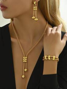 4pcs/Set Fashionable Retro Minimalist Personalized European And American Style Women's Party Outfit (Accessories Randomly Placed) - Yellow Gold - View 2