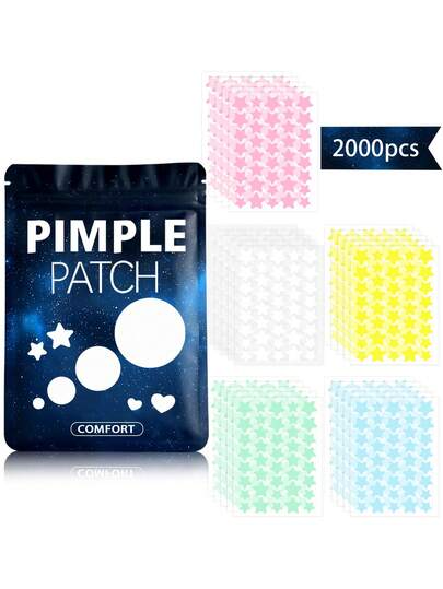 2000片星形/圆形脸部贴纸 - 无香料、无防腐剂、男女通用、适合所有肤质、无香料、无酒精、无其他成分、温和不刺激，可用于脸部装饰，可爱卡通图案，防水防汗，迷你贴纸，适合派对、办公室及各种场合。可选规格：1000/800/600/400/200/40片。