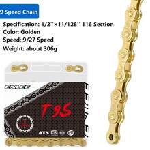 1 pieza Cadena de bicicleta dorada ENLEE para bicicletas de 6/7/8/9 velocidades, de acero duradero con diseño decorativo de cadena, resistente a la oxidación y con baño electrolítico, para bicicletas de montaña y de carretera, fácil instalación, engranaje de bicicleta