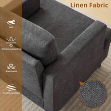 Poltrona in stile Mid-Century, moderna poltrona in lino per il soggiorno, comode poltrone da lettura imbottite per la camera da letto, poltrona singola con gambe in legno, poltrona laterale con cuscino.