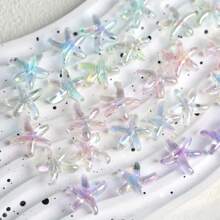 10/20/30 piezas Mezcla de colores aleatorios - Cuentas de estrella de mar chapadas en colores cambiantes - Pequeños aditamentos marinos brillantes y transparentes con agujeros pasantes para manualidades de joyería, cadenas de teléfono, pulseras y llaveros, proyectos de cuentas, diseño de cuentas iridiscentes, material de cuentas duradero