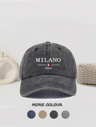Casquette de baseball imprimée italienne Milano 2025 nouvelle, chapeau de soleil classique mode vintage lavé, couronne souple respirante pliable adapté au printemps et à l'été, taille réglable, cadeau idéal pour la fête des pères