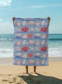 Toalha de praia estampada, 1 peça, com estampa de estrelas do mar e corais, versátil como roupa de banho, toalha de banho, toalha de microfibra macia e absorvente para praia, piscina, academia, ioga, leve e portátil para viagens e férias de verão, disponível em tamanho regular e grande (tamanho pequeno de 35 x 75 cm, recomendado 150 cm ou mais)