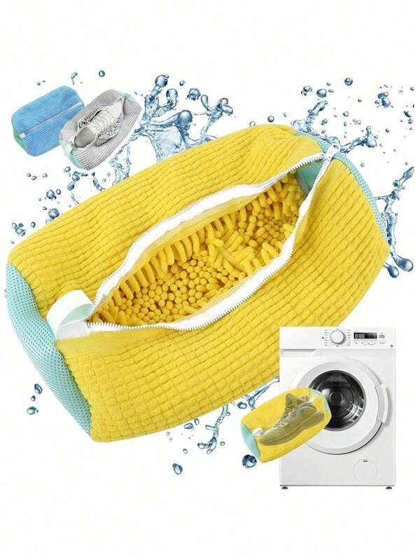 1pc 360° Durable Shoe Washing Machine Bag For All Shoe Types - Anti-Deformation, Machine Washable, Air-Drying, Protective Laundry Bag With Rich Fleece Inside, Perfect For Sneakers And Casual Shoes,