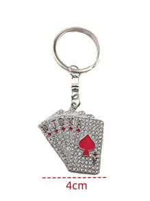 1pc Unisex Creative Rhinestone Poker A Pattern Stainless Steel Key Chain, Bag Charm