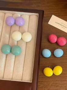 1pc Minimalist Resin Ball Shape Stud Earrings, Casual Versatile Everyday Wear - Earrings - View 9