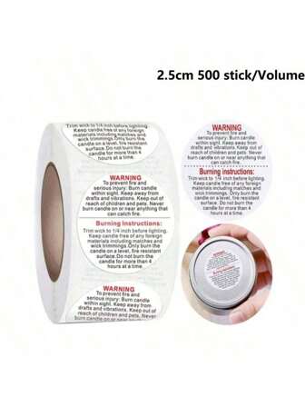 1roll, 500pcs Candle Warning Label Sticker Scented Candle Container Use Tips Self-Adhesive Label, Box Seal Sticker, Seal Sticker, Business Commodity Packaging Sealing Stickers, Gift Box Decor Bag Packaging Label, Sealing Decals, Party Favors
