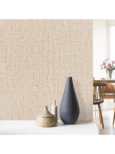 Roll Of Beige Grass Cloth Texture Contact Sticky Wallpaper, Artificial Linen Retro Paper, Self Adhesive Movable Vinyl Peel Stick Cabinet Bookcase Home ation, Background Wand DIY ation,Room ,Boho Paper Stickers Wallpaper Bathroom view 4