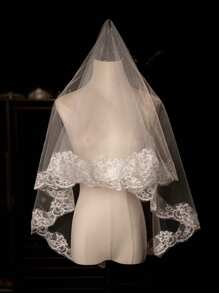 1pc Beige Double-Layer Short Bridal Veil With Comb