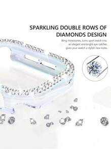 Double Bling Cover Crystal Rhinestone Bumper Protective Case, 2 Packs Hard PC Ultra Hollow Out Watch Case, Compatible With Apple Watch 38/40/41/42/44/45/46/49mm, For Apple Watch Series Ultra/SE/11/10/9/8/7/6/5/4/3/2/1, Intelligent Watch Case Accessories, Clear+Colorful