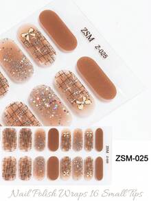 16pcs Semi-Cured Gel Nail Stickers, Jelly Beige Color, Salon Quality, Long-Lasting, Requires UV Lamp Curing - Maroon - View 2