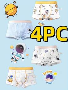 4 عبوات من سراويل الملاكمة الفضائية الكرتونية للأولاد ملابس داخلية ناعمة قابلة للتنفس وقابلة للكسر & ldquo؛ مجموعة ملابس داخلي للأطفال ذات قصة منتظمة