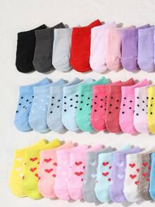 20pairs Baby's Short Socks: Candy-Colored, Lace Bowknot, Heart Pattern, Striped, Soft, Comfortable, Casual, All-Match, Student Ankle Socks - Suitable For Daily Use, Random Mixed Colours - Multicolor - View 5