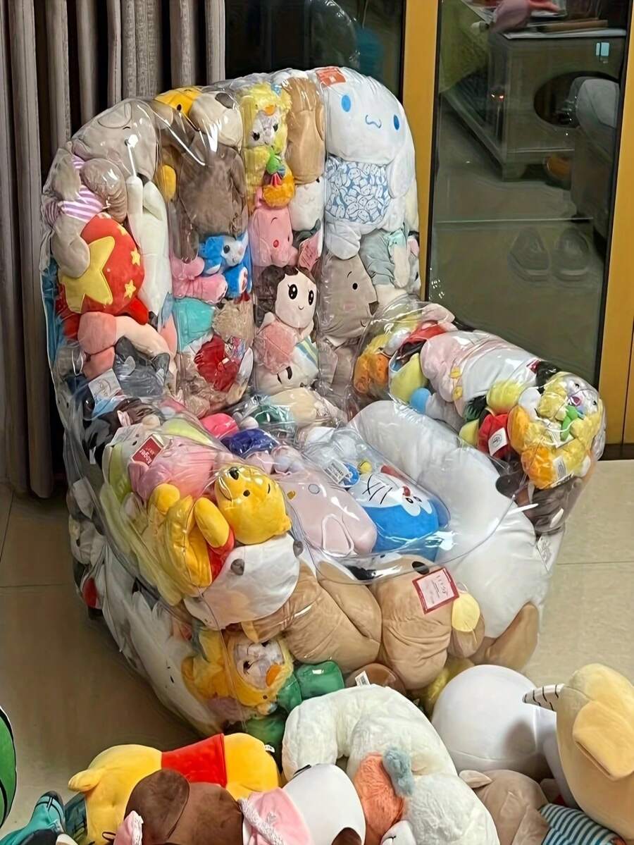 Almacenamiento de juguetes transparente de gran capacidad para sofá, herramienta de almacenamiento del asiento del sofá, multiusos, PVC, duradero, fácil de limpiar, adecuado para peluches y artículos del hogar, diseño de doble cremallera para un almacenamiento fácil - Multicolor - Ver 1