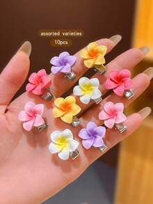10pcs Random Color Flower Style Hair Clips, Sweet Style Hair Accessories For Girls - Multicolor - View 6