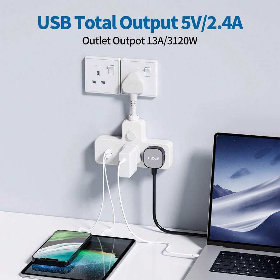 LIPWEL LIPWEL, A Wall Expansion Plug, Whitemodern Style, Two Sockets, With OneUSB-A Interface And One USB-Cinterface, One-Button Switch Controlwith A Power Indicator Light, Suitable For Home, Office, Kitchen, Power Strip, Power Expansion Plug