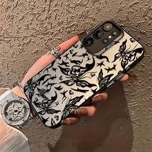 Funda para teléfono, diseño de graffiti de mariposa negra, compatible con S25, S24, S23, S22, S21, S20 FE Ultra Plus 4G y 5G, con cubierta trasera mate que proporciona protección caídas. - Colores mixtos - Ver 3