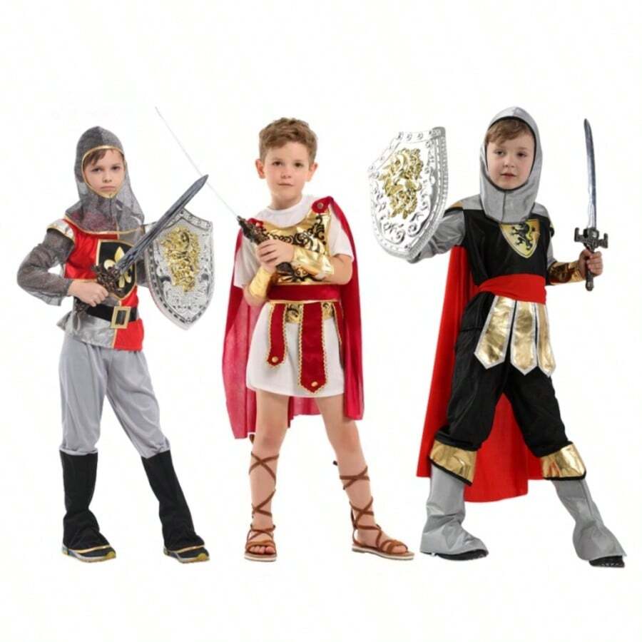 Disfraz de Guerrero Romano para Niños - Conjunto de Disfraz de Gladiador Antiguo para Hombre, Traje de Actuación, Capa, Armadura, Disfraz de Guerrero Espartano para Cosplay y Festival de Niños