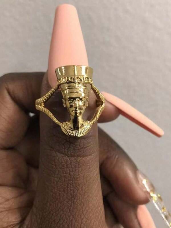 1 pieza Anillo abierto de la diosa reina egipcia antigua vintage para mujer, anillo chapado en oro, joyería de declaración para uso diario, festival, fiesta, regalo de cumpleaños, aniversario