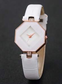 1 peça relógio de quartzo espelhado com losango branco elegante para mulheres, design minimalista