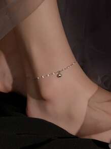 1Pc Adjustable Beaded Anklet For Women - Stylish Summer Silver Charm Ankle Bracelet, & Elegant Foot Chain Accessory