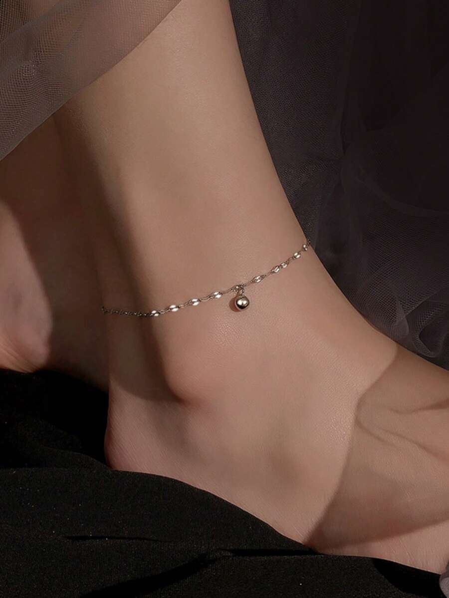 1Pc Adjustable Beaded Anklet For Women - Stylish Summer Silver Charm Ankle Bracelet, & Elegant Foot Chain Accessory