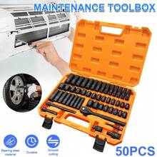 50pcs 3/8" Drive Impact Socket Set, Chrome Vanadium Steel Hex Design Including SAE Sizes From 1/4" 5/16" To 3/4" And Metric 8mm To 22mm, Equipped With Ratchet Wrench, Extension Bar, Adapters