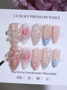 3D Flower And Ribbon Pattern Candy Multiple Colors Manual Nails 100% Handmade Press On Nails With Bow Knots Nail Decorations 10 Pieces False Nail Tips Almond Reusable Fake Nails For Four Seasons Nail Art Design For Women And Girls Nail Supplies Nails - Multicolor - View 15