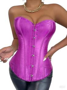 Women's Sexy Boned Overbust Shaper Push Up Bodysuit Lace Up Corsets And Strap Bustiers Top S-6XL - Màu tím - Xem 6