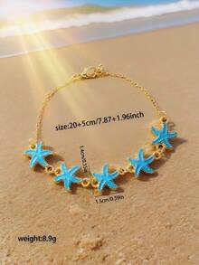 1 件夏季女士金链手链，配海洋海滩主题海星吊坠，ins 欧美风格优雅海滩风格，适合女性日常、海滩度假、通勤