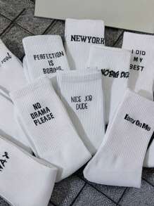 1/5 Pairs Unisex Crew Socks - White Letter Print, Breathable & Comfortable, Daily Casual Wear Socks, Fall Socks