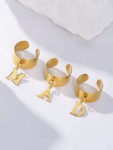 2025 最新时尚 26 个字母 A-Z 吊坠开口戒指，18K 镀金不锈钢可调节珠宝拇指环，男女皆宜，日常佩戴 - 金色 - 查看 2