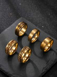 5 Stücke modisches Design Ring Set aus Edelstahl mit Textelementen in Römischer Schrift, geeignet für Herren und Damen für den täglichen Gebrauch, Feiertage, Verlobung, Dating, Hochzeit