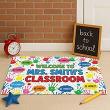 1pc 16"*24" 18"*30" Custom Welcome Classroom Doormat, Personalized Teacher Rug, Back To School Floor Mat, Handprint School Decor, Custom Classroom Mat Back To School - Black - View 4
