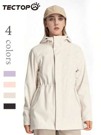 TECTOP Damen Fleecejacke mit Kapuze, verstellbare Taille, kratzfest und strapazierfähig für Outdoor Herbst/Winter