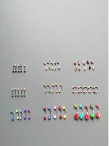 45pcs/Set Acrylic Body Piercing Jewelry For Men, 9 Styles 5pcs Each Include Tongue Ring, Eyebrow Ring, Nose Ring