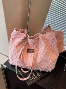 Bolsa listrada da moda - Bolsa de ombro feminina de grande capacidade - Bolsa tote com zíper para uso diário - Bolsa tote minimalista com corrente para adolescentes, mulheres, estudantes universitárias, novatas e trabalhadoras de colarinho branco. Perfeita para escritório, trabalho, negócios, deslocamento. A melhor bolsa de trabalho para mulheres, bolsa de estudante de volta às aulas.