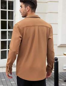 Men's Lightweight Shirt Shacket Long Sleeve Textured Button Down Shirts Casual Jackethalloween - Light Brown - 查看 6