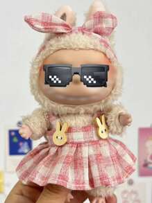 Clothes Only For Labubu 17cm Blind Box 1st/2nd Generation Hanging Charm Sitting Series Doll Outfit, Plaid Skirt And Headband Set