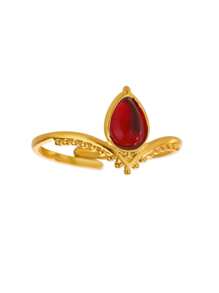 1 peça de anéis de zircônia verde com gota d'água para mulheres, cor dourada, aço inoxidável, geométrico, anel ajustável, joia estética para casamento, presente