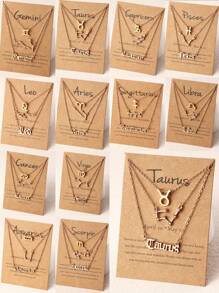3pcs/Set Rhinestone 12 Zodiac Sign Chain Necklace Set, Women's Versatile Daily Accessory