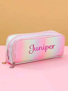 1pc Custom Rainbow Pencil Case, Embroidered 3-Compartment Stationery Organizer Bag For School Supplies, Office, Travel